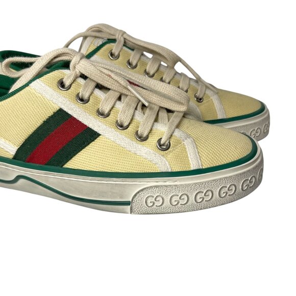 GUCCI Tennis 1977 Old Multicolor Canvas Tweed Butter Yellow Womens 38 8 - Picture 2 of 12
